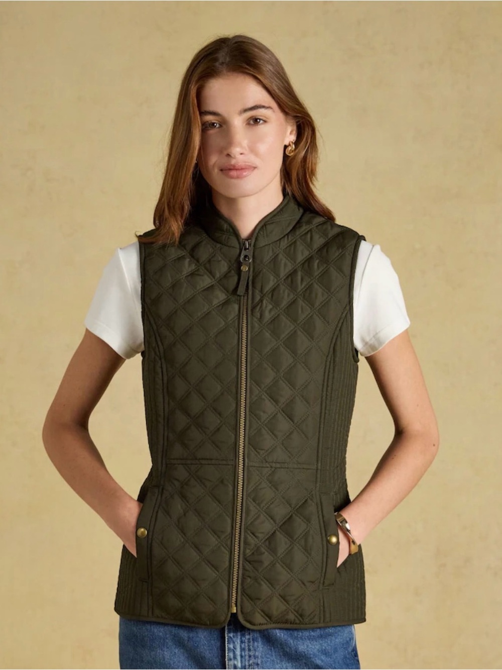 Joules Minx Quilted Gilet Vest Olive S